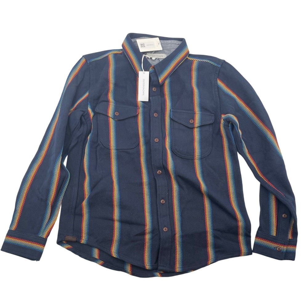 Outerknown Blanket Shirt Large Blue Rainbow Stripe NWT